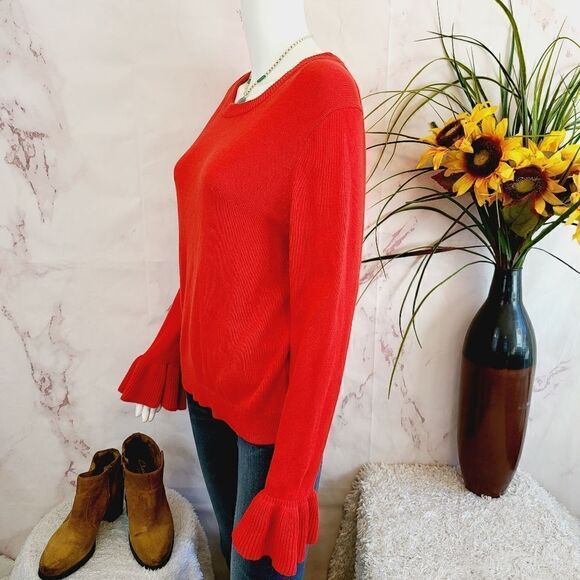 J. Crew red soft knit cotton sweater with fluted sleeves - Picture 5 of 8